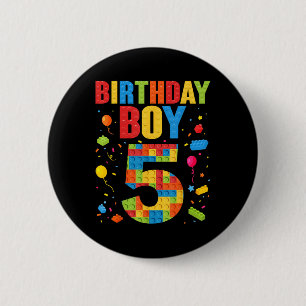Birthday Boy 5 Year Old Building Blocks 5th Birthd Button
