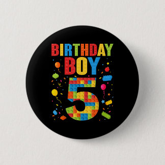 Birthday Boy 5 Year Old Building Blocks 5th Birthd Button