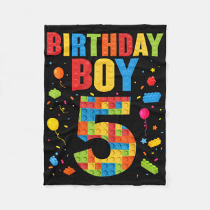 Birthday Boy 5 Year Old Building Blocks 5th Birthd Fleece Blanket