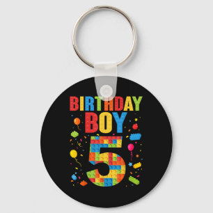 Birthday Boy 5 Year Old Building Blocks 5th Birthd Keychain