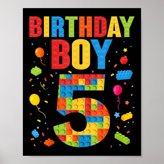 Birthday Boy 5 Year Old Building Blocks 5th Birthd Poster (Front)