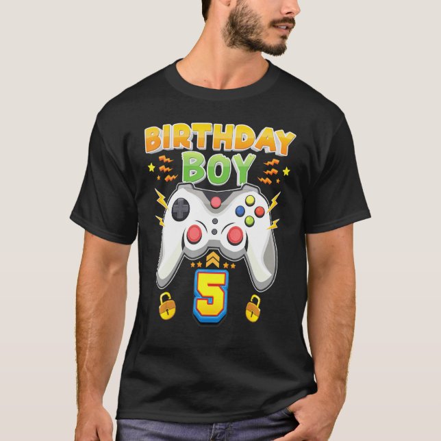 Birthday Boy 5 Years Old 5th Gamer Video Game Cons T-Shirt (Front)
