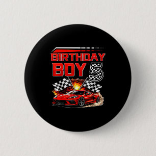 Birthday boy 5 years race car 5th birthday racing button