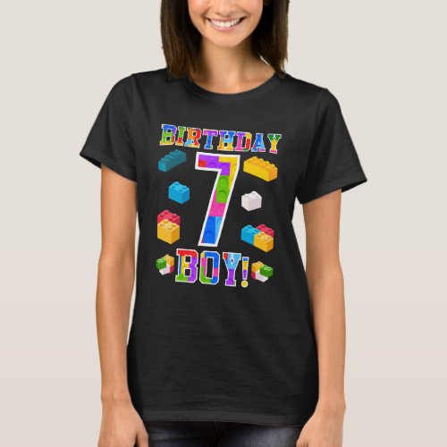 Birthday Boy 7 Cute 7th Birthday Block Building Bo T_Shirt