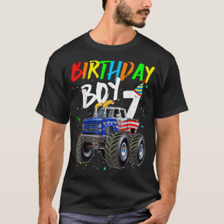 Birthday Boy 7 Year Old Monster Truck Flag 7th Bir T-Shirt