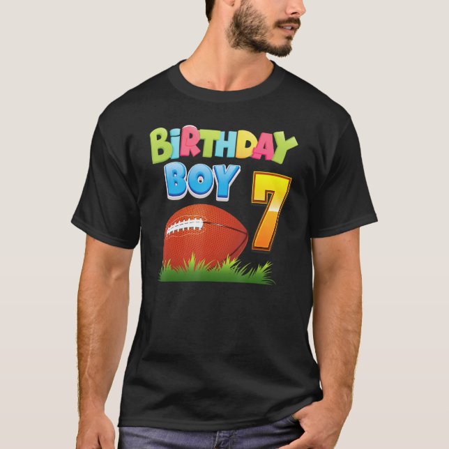 Birthday Boy 7 Years Old 7th Birthday Football Pla T-Shirt (Front)