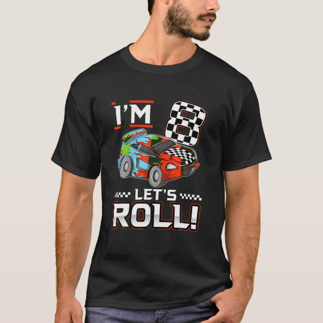 Birthday Boy 8 Eight Race Car 8th Birthday Racing  T-Shirt (Front)