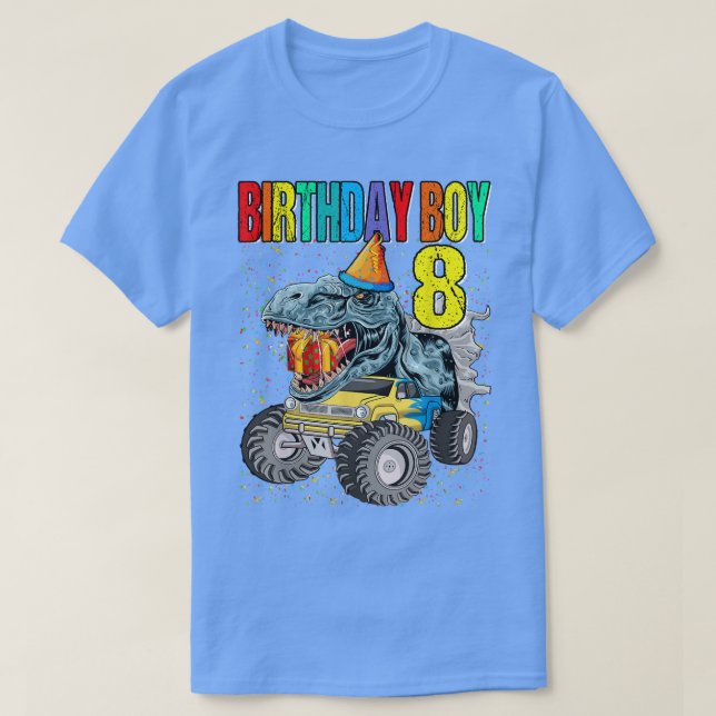 Birthday Boy 8 Monster Truck Dinosaur 8th Birthday T-Shirt (Design Front)