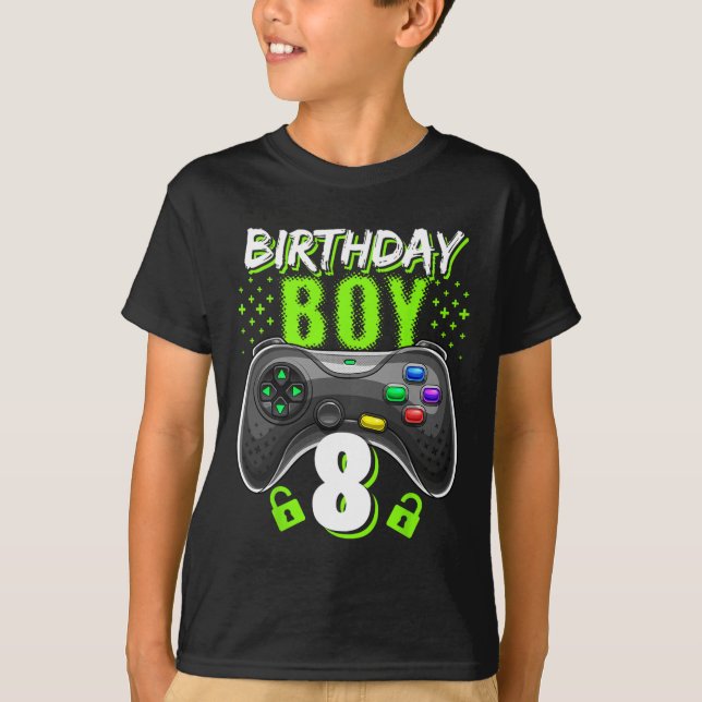 Birthday Boy 8 Video Game Controller Gamer 8th Bir T-Shirt (Front)