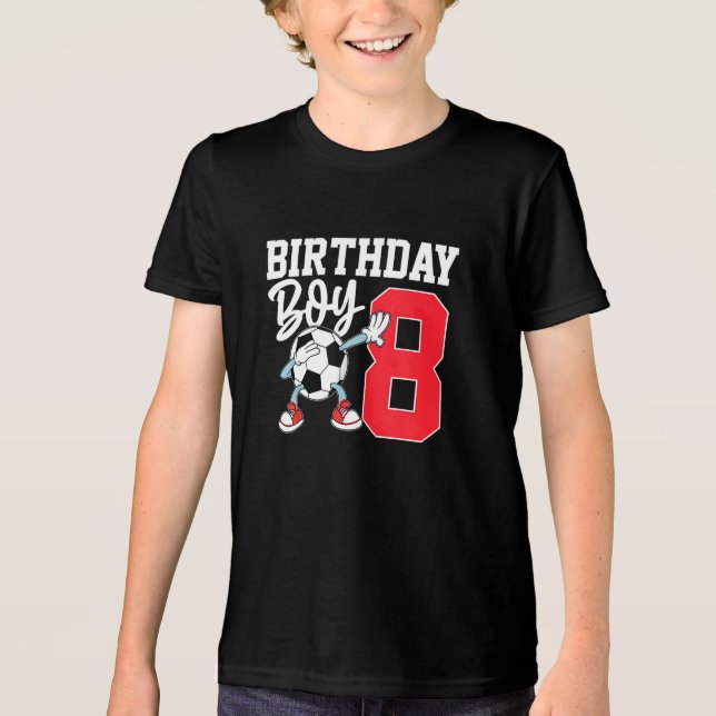 Birthday Boy 8th Soccer Eight Years Old Tri-Blend Shirt (Front)