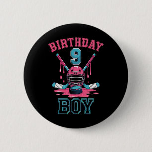 Birthday Boy 9 Hockey Fan Youth Fun Celebration Te Button