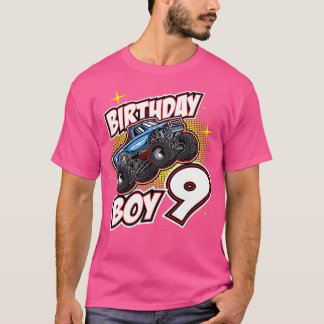 Birthday Boy 9 Monster Truck Jumping 9th T-Shirt