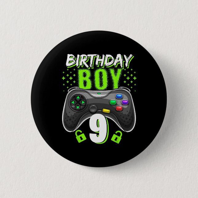 Birthday Boy 9 Video Game Controller Gamer 9th Bir Button (Front)