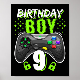 Birthday Boy 9 Video Game Controller Gamer 9th Bir Poster