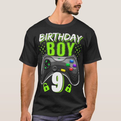 Birthday Boy 9 Video Game Controller Gamer 9th Bir T_Shirt