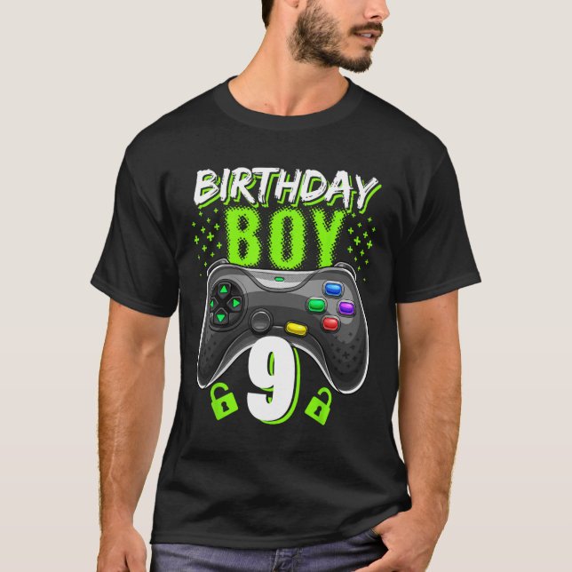 Birthday Boy 9 Video Game Controller Gamer 9th Bir T-Shirt (Front)