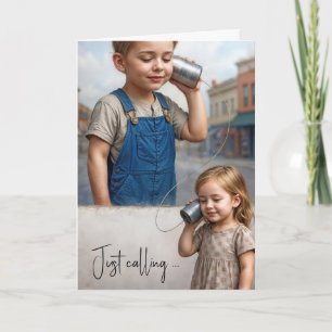 Birthday Boy and Girl With Tin Can Telephones Card