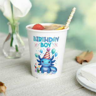 Birthday Boy Axolotl Vibes Cute Party Design Paper Cups