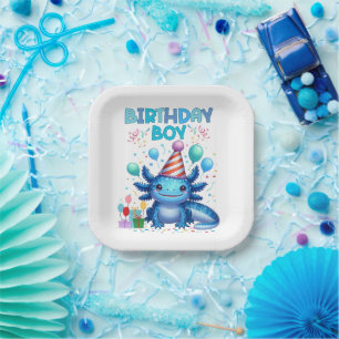 Birthday Boy Axolotl Vibes Cute Party Design Paper Plates