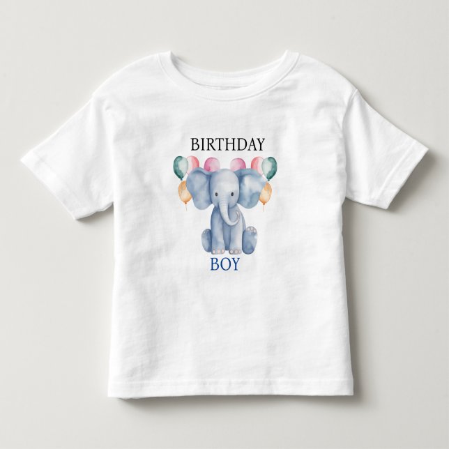 Birthday Boy | Baby Elephant & Balloons Toddler T-shirt (Front)