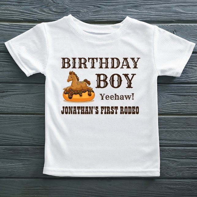 Birthday Boy Baby Horse on a Donut T-Shirt (Birthday Boy shirt with Name, Baby Horse on a donut)
