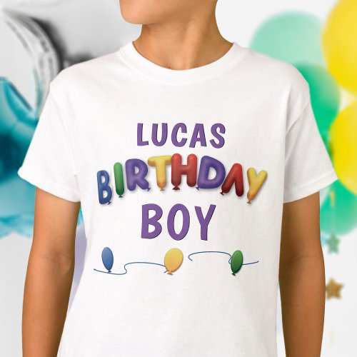 Birthday Boy Balloon Custom Kids T_Shirt