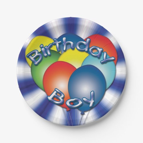 Birthday Boy Balloons Blue Party Plates