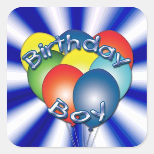 Birthday Boy Balloons Square Stickers | Zazzle