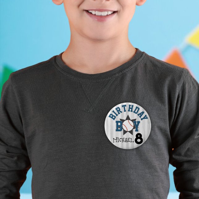Birthday boy baseball custom name number button (Creator Uploaded)