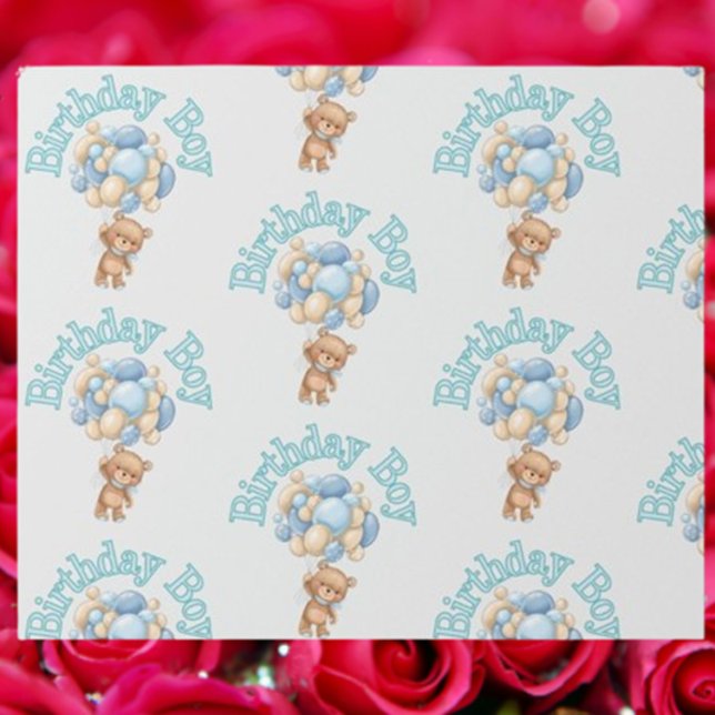 Birthday Boy Bear Idea Wrapping Paper (Make your little one's birthday extra special with our adorable Birthday Boy Bear wrapping paper.)