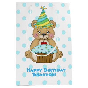 Birthday Boy Bear Personalized Medium Gift Bag