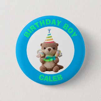 Birthday Boy | Blue and Green Teddy Bear Button