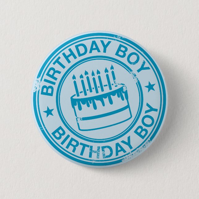 Birthday Boy -blue rubber stamp effect- Button (Front)