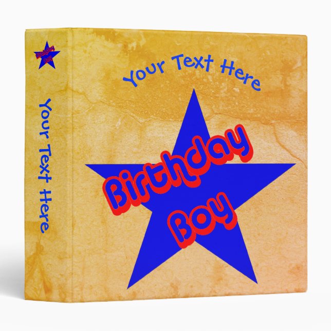 Birthday Boy Blue Star Personalized 3 Ring Binder (Front/Spine)