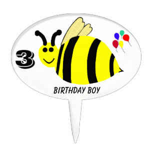 Birthday Boy Bumble Bee & Balloons Cake Pick
