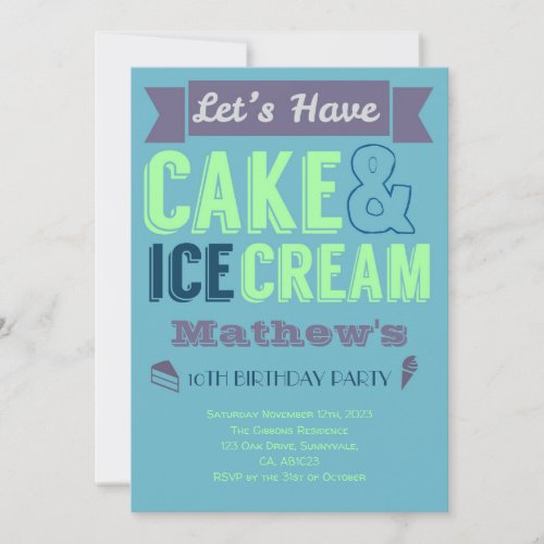 Birthday Boy Cake Ice cream Party Invitation