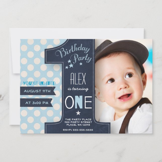 Birthday boy chalkboard One First Invitation (Front)