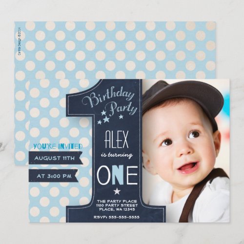 First Birthday Party Invitation Boy Chalkboard