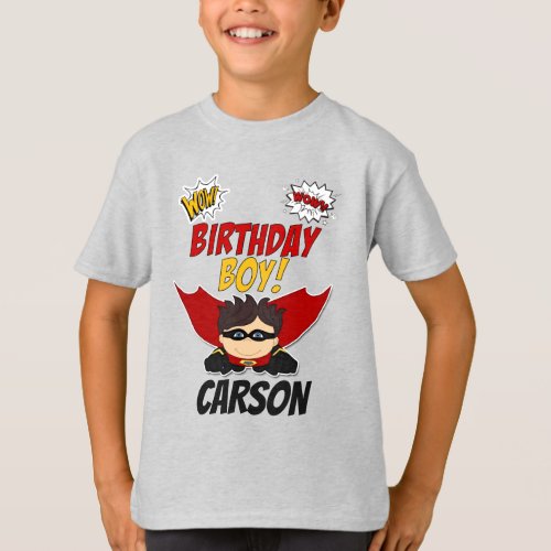 Birthday Boy Comic Book Superhero with Name T_Shirt