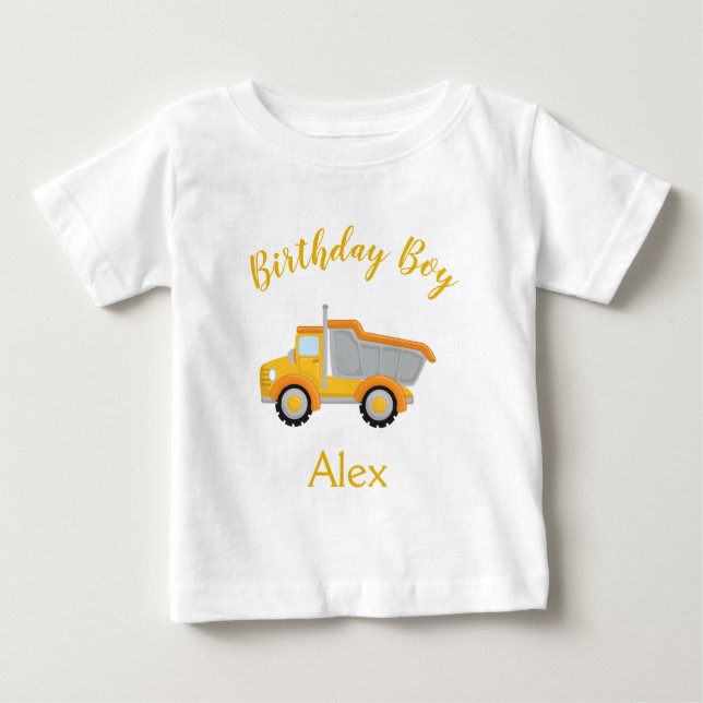 Birthday Boy Construction Truck Baby T-Shirt (Front)