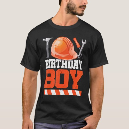 Birthday Boy Construction Worker Hard Hat  Tools  T_Shirt