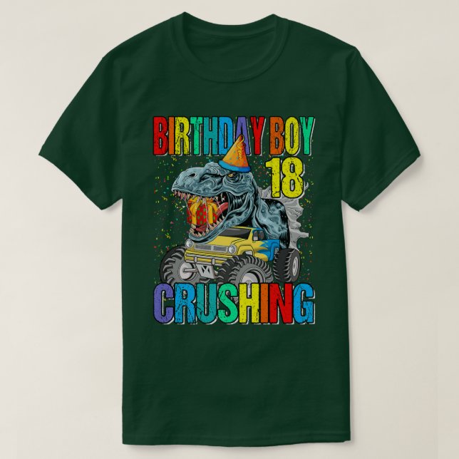 Birthday Boy Crushing 18 Monster Truck Dinosaur  T-Shirt (Design Front)