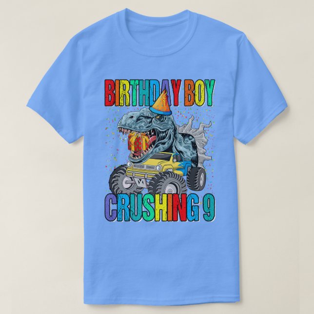 Birthday Boy Crushing 9 Monster Truck Dinosaur  T-Shirt (Design Front)
