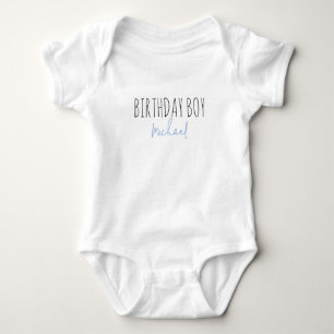 Birthday Boy Cute Blue Script Name First Birthday Baby Bodysuit