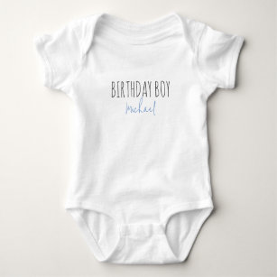 Birthday Boy Cute Blue Script Name First Birthday Baby Bodysuit