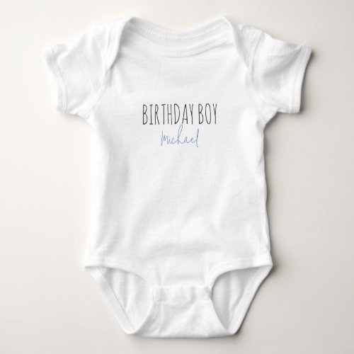 Birthday Boy Cute Blue Script Name First Birthday Baby Bodysuit