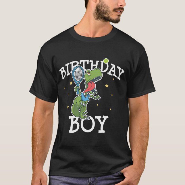 Birthday Boy Cute Dinosaur Animal Tennis Player Ki T-Shirt (Front)