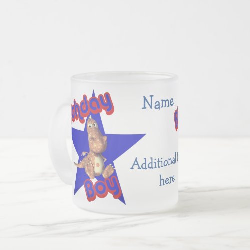 Birthday Boy Cute Dinosaur Personalized Frosted Glass Coffee Mug