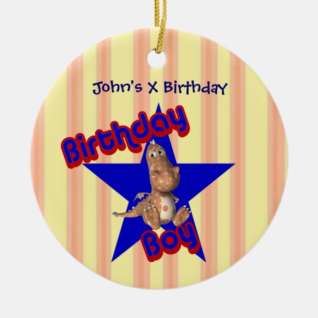 Birthday Boy Cute Dragon Customizable Ornament (Front)