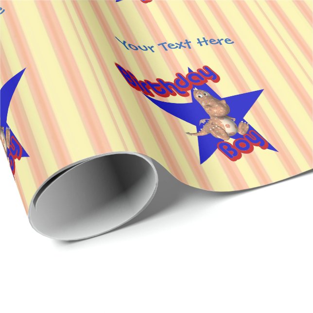 Birthday Boy Cute Dragon Customizable  Wrapping Paper (Roll Corner)